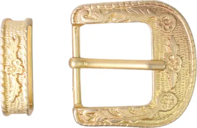 Produktbild von FRONHOFER Gürtelschnalle + Schlaufe in mattgold, floral, 4 cm