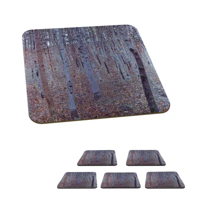Obrázok produktu pre MuchoWow® Sklenený podtácek Štvorcová sada 6 kusov Buchenhain - obraz, Gustav Klimt 10x10x0.3cm Podložky pod poháre - podložky pod nápoje - ochrana