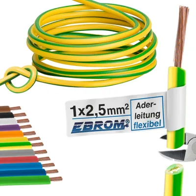 Produktbild von Aderleitung Verdrahtungsleitung - Einzelader flexibel - PVC Leitung - H07V-K 2,5 mm² - Farbe: grün gelb - viele Längen in 5 Meter-Schritten lieferbar, Ihre Länge: nach Auswahl