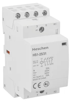 Schütz 25 A, 4-polig, 3NO 1NC, AC/DC 220 V, DIN-Schiene