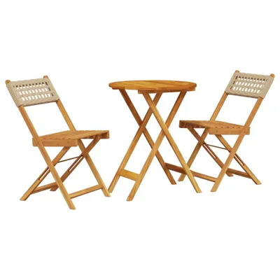 Produktbild von 3-tlg. Bistro-Set Beige Poly Rattan und Massivholz