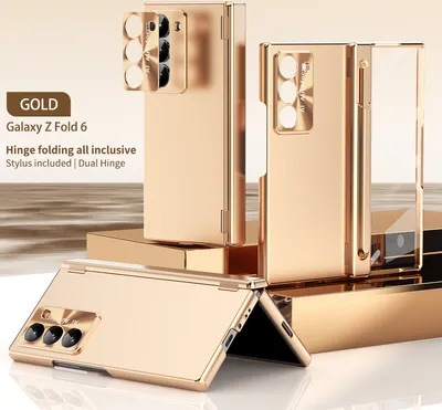 Image de Étui pour Samsung Galaxy Z Fold 6 protection magnétique avec porte-stylo, étui de protection anti-rayures avec film sur l'objectif et l'écran Or
