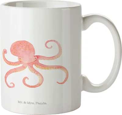 Produktbild von Mr. & Mrs. Panda Tasse Tintenfisch - Weiß - Geschenk, Kaffeebecher, Krake, Pott, Gute Laune, Meerestier, Meer, Ozean, Kaffeetasse, Wasser, Becher, Teetasse