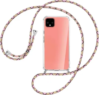 Produktbild von Handykette Backcover-Schutzhülle mit Band (Metall silberfarben) für Google Pixel 4 - rosa Karo