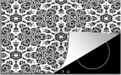 Produktbild von KitchenYeah© Herdabdeckplatte Muster - Schwarz und Weiß - Mandala , 81x52cm, Küche Deko, Glaskeramikkochfeld Herdabdeckung, Abdeckplatte fùr Kochfeld