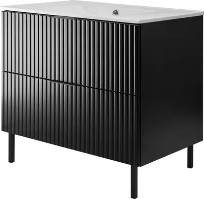 Produktbild von Waschtischunterschrank, Mattweiß, 80 x 77 x 46 cm, Schwarz mit schwarzer Griff