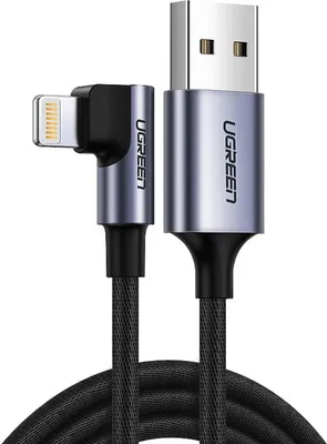 Produktbild von Ugreen US299 Winkel Lightning auf USB-A Kabel, MFi , 2.4A, 1 Meter - Schwarz