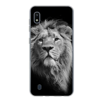 Produktbild von MuchoWow® Handyhülle Schutzhülle Hülle für Samsung Galaxy A10 Asiatischer Löwe vor schwarzem Hintergrund in Schwarz und Weiß Silikon Softcase Handy Hülle - Schutzhülle