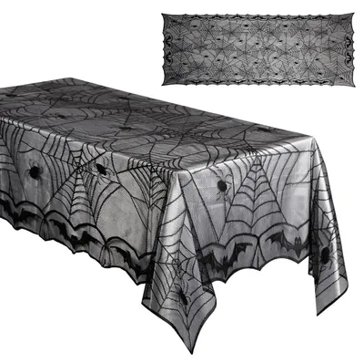 Obrázek produktu pro Halloweenová ubrus s motivem pavučiny, 122x244 cm, polyester, černá barva