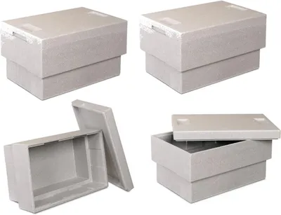 Produktbild von 4 Thermoboxen mit Deckel, LxBxH 545x350x300 mm, Volumen 31,6 Liter, aus EPS, grau