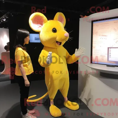 Produktbild von Maskottchen REDBROKOLY einer gelben Maus mit Langarm-T-Shirt und Uhren