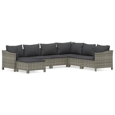 Produktbild von vidaXL 7-tlg. Garten-Lounge-Set mit Kissen Grau Poly Rattan