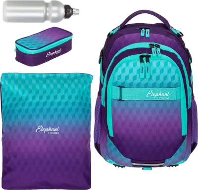Produktbild von Schultasche 4 Teile Set Schulrucksack Ranzen Schulmappe Rucksack + Turnbeutel Attach Bag + Mäppchen Box + Trinkflasche 12810 Violet Cube rtmf