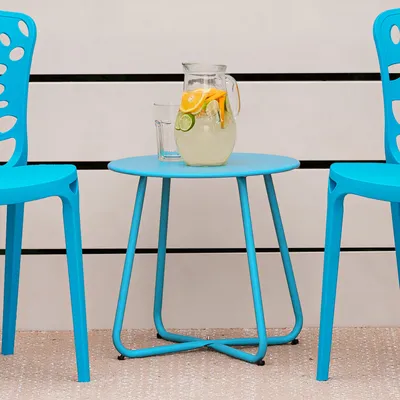 Produktbild von Homestyle4u Beistelltisch Gartentisch Blau Metall Tisch Ablage Indoor Outdoor
