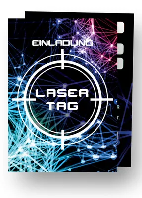 Produktbild von Friendly Fox Lasertag Einladung, 12 Einladungskarten zum Laser Tag Geburtstag, Geburtstagseinladung