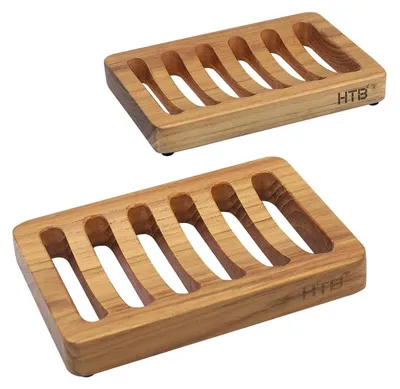 Immagine prodotto di Portasapone in teak, confezione da 2 pezzi | Porta spugna in legno, auto-sgocciolante, ideale per doccia, lavabo e vasca da bagno