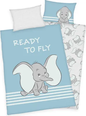 A Dumbo themed bedding set for a baby or toddler bed, including a duvet cover and pillowcase.
