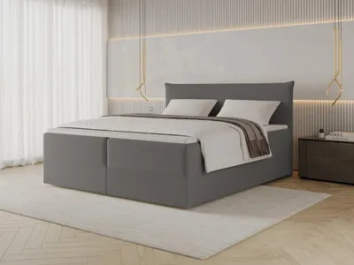 Produktbild von Chilly Möbel Design Bett Livora - Komfort Boxspringbett mit klarer Form, Matratze und Topper 180x200 cm / Bouclé / Dunkelgrau