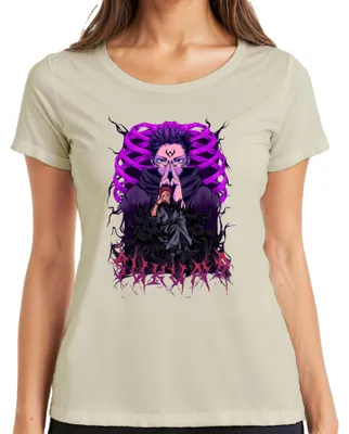 Immagine prodotto di Maglietta da donna per otaku con stampa "Sukuna Itadori - Jujutsu Kaisen - Re delle Maledizioni", colore naturale, taglia M