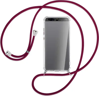 Produktbild von Handykette Backcover-Schutzhülle mit Band (Metall silberfarben) für Huawei P10 Plus - dunkelrot