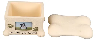 Obrázek produktu pro Pet Memorial Urns for Dog Ashes Pet Urns Box Dog Ashes Keepsake Box Dog Urn With 2 Paws Photo Display Bone Shaped Lid