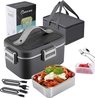 Obrázok produktu pre Elektrická obedová krabička – 2 v 1: obedová krabička a ohrievač jedla – 75 W, nepreteká – nerezová nádoba s objemom 1,8 l – prenosná – zástrčka pre EÚ