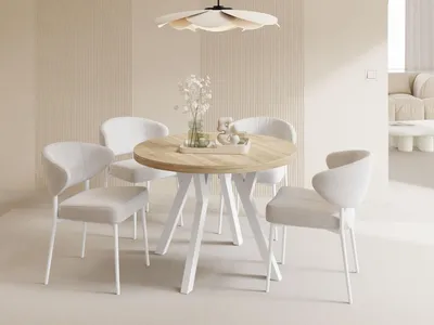 Produktbild von Esstisch Rund Groß XXL Ausziehbar im Loft-Stil – 100 bis 250 cm – Extra Lang Ausziehtisch mit Weißen Holzbeinen, Industrieller Tisch für 5-14 Personen – Esszimmertisch – Eiche Hell Braun