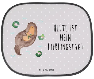 Produktbild von Mr. & Mrs. Panda Sonnenschutz Auto Otter Seerose - Grau Pastell - Geschenk, Sonnenblende, Wasser, Fluss, Autoscheiben, Seeotter, Hitzeschutz, Lieblingstag