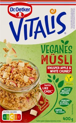 Produktbild von Dr. Oetker Vitalis Vegan Knusper Apple White Chunks Packung 400g