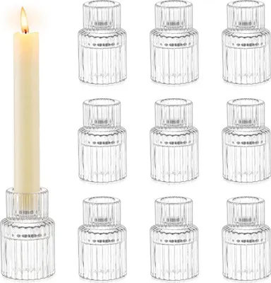 Produktbild von Glas Kerzenhalter Kerzenständer für Stabkerzen - 10er Set Klein Stabkerzenhalter  Stabkerze Kerzen Esstisch Party Weihnachten Advent  Vintage Deko