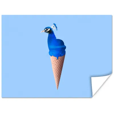Produktbild von MuchoWow® Poster Pfau - Eistüten - Eiscreme - Blau - Vogel 160x120 cm - Foto Plakat