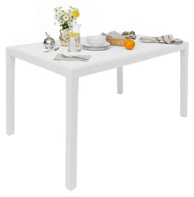 Produktbild von Gartentisch Portici, Rechteckiger Esstisch, Mehrzweck-Gartentisch in Rattan-Optik, 100 % Italy, 150x90h72 cm, Weiß