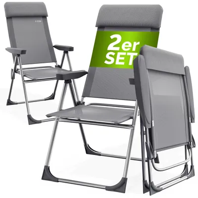 Produktbild von CASARIA® Gartenstühle 2er Set Klappbar 6-fach Verstellbar Alu mit hoher Rückenlehne Liegefunktion Faltbar Balkon Campingstuhl Klappstuhl Hochlehner