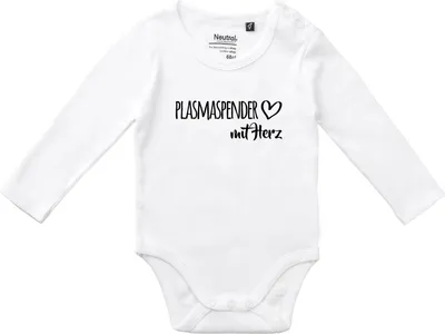 Produktbild von Huuraa Baby Body Plasmaspender mit Herz 62 White  Baumwolle Fairtrade Langarmbody Geschenkidee