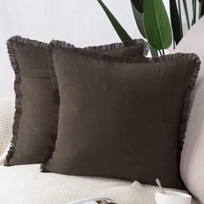 Imagen del producto de Juego de 2 fundas de cojín de ante, suaves y decorativas, para sofá o dormitorio. Funda de cojín de 55x55 cm, color marrón oscuro