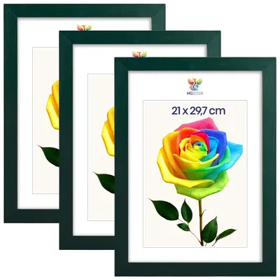 Produktbild von MG Design 3er Set Bilderrahmen Grün A4 21x29,7 cm - Echtholzrahmen mit Acrylglas, hoch/quer, zum Aufhängen & Aufstellen