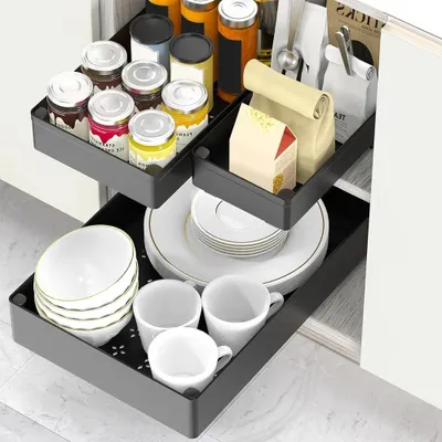 Produktbild von Teleskopschublade Küchenschublade Ausziehbar Schrankauszug Organizer 40x27x7cm