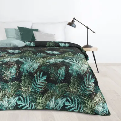 Produktbild von Eurofirany DAWOSA Tagesdecke 170x210 cm Blätter grün schwarz
