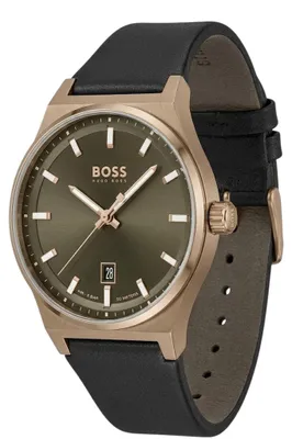 Produktbild von Hugo Boss Candor Herrenuhr grau schwarz Lederarmband HB1514080