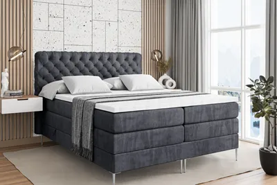 Produktbild von ALTDECOR Boxspringbett mit Silber Füßen, Matratze und Lattenrost, Topper, Polsterbett mit Bettkasten, Bett mit Stauraum H3- und H4- Matratze, Doppelbett -BOXI8-FS KING-140x200 - Dunkelgrau Casablanca