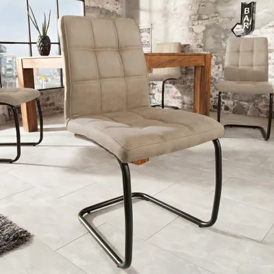 Produktbild von riess-ambiente Freischwinger MODENA vintage beige schwarz Microfaser Metall Ziersteppung