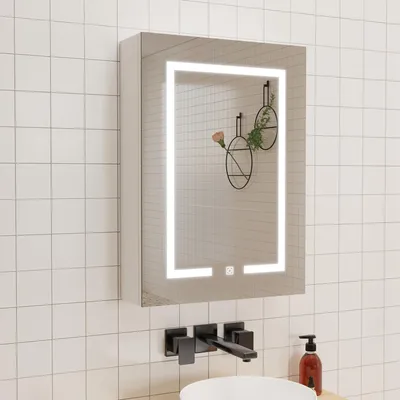 Produktbild von LED Spiegelschrank 60x70 cm mit Rasier-Steckdose Drei Lichtfarbe Dimmbar Touch/Wandschalter Beschlagfrei IP44 - Weiß Matt