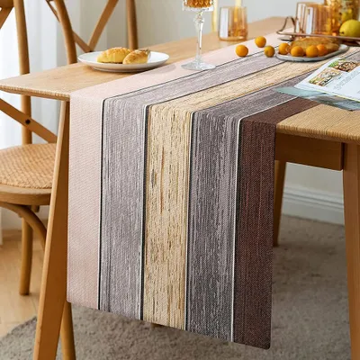 Produktbild von Grauer moderner Tischläufer im Frühling, 33 x 183 cm, waschbar, modern, Sommer, für Küche, Esstisch, Dekoration für drinnen und draußen, Feiertagsparty, Wohnzimmerdekor, Tischläufer, braun, Landhausstil für Party