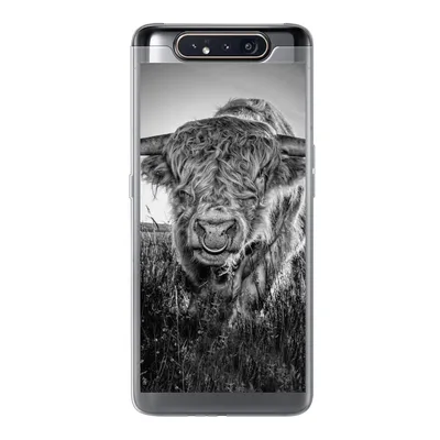 Produktbild von MuchoWow® Handyhülle Schutzhülle Hülle für Samsung Galaxy A80 Schottischer Highlander - Schwarz und Weiß Silikon Softcase Handy Hülle - Schutzdeckel