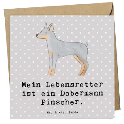 Produktbild von Mr. & Mrs. Panda Grußkarte Dobermann Pinscher Lebensretter - Grau Pastell - Geschenk, Klappkarte, Glückwunschkarte, doppelkarte, anlasskarte, faltkarte