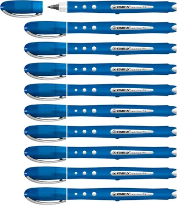 Produktbild von STABILO Set mit 10 Kugelschreibern – Worker+ in verschiedenen Farben – Blau