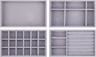 Produktbild von Sicherheitsbox, 4 Stück, stapelbar, ladeähnliche Schmuckboxen, Displaykasten für Ohrringe, Ringe, Ketten und Armbänder, Schmuckboxen, 4 Stile (Grau).