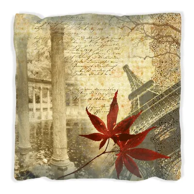 Produktbild von Wallario Premium Kissen, weiche Oberfläche, mit Motiv Paris Design - Eiffelturm im Herbst, Größe: 40 x 40 cm, mit weißer Rückseite