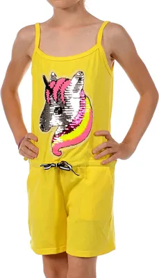 Produktbild von KMISSO Mädchen Jumpsuit kurz Wendepailletten Einhorn Gelb 128