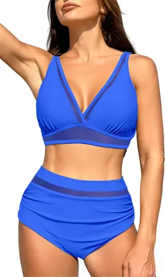 Obrázek produktu pro ASKSA Dámské bikiny Push Up Belly Swimsuit y dvoudílné plavky s výstřihem do V, královsky modré, vel: XXL